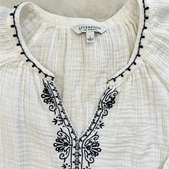 Liverpool white and navy Embroidered top - Picture 4 of 5